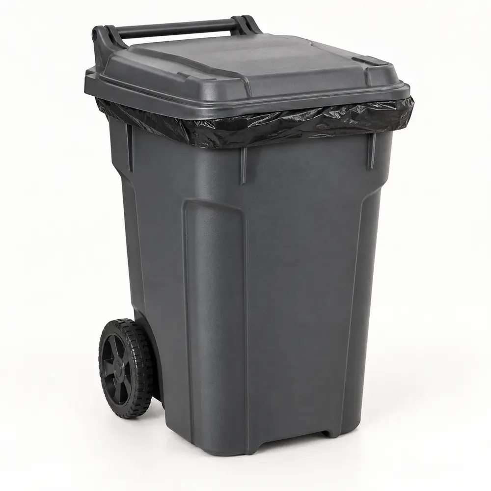 32-gallon wheeled trash can with one liner